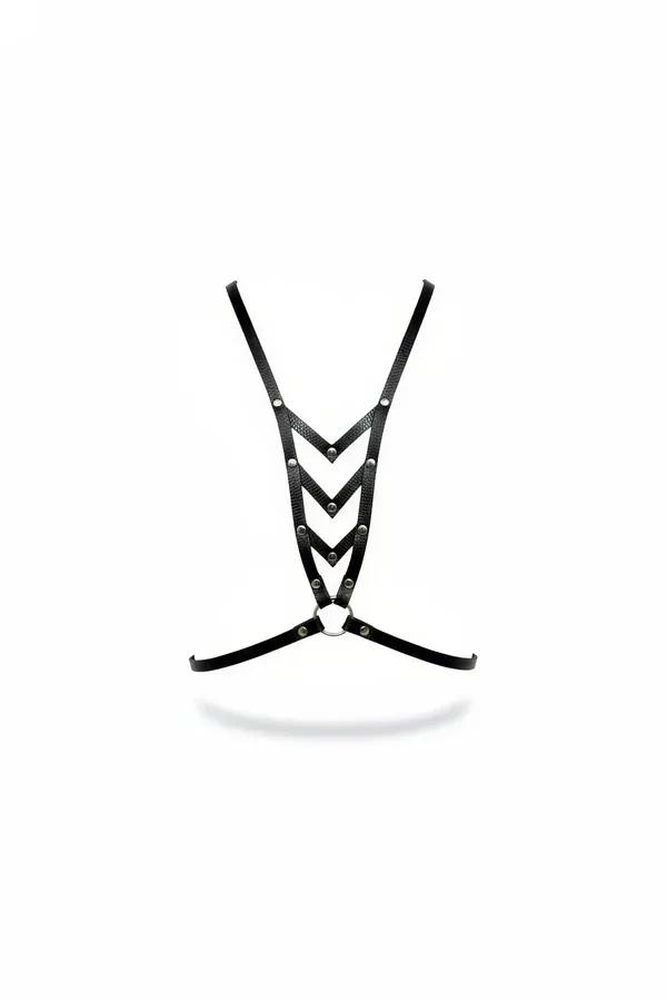 Studded Chevron Faux Leather Chest Harness with O-Ring
