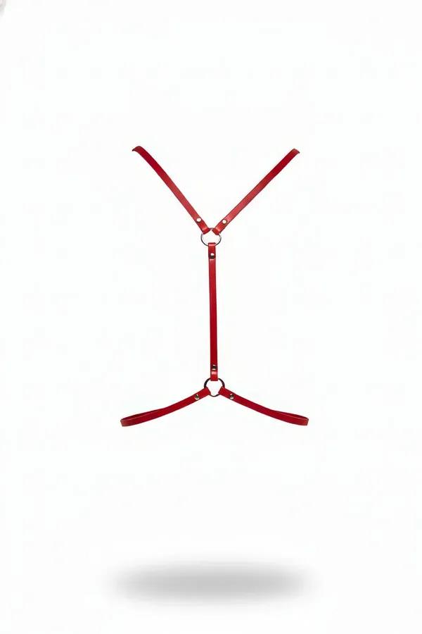 Red Faux Leather Body Harness with O-Ring Details