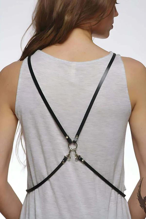 X-Back Faux Leather Body Harness with O-Ring