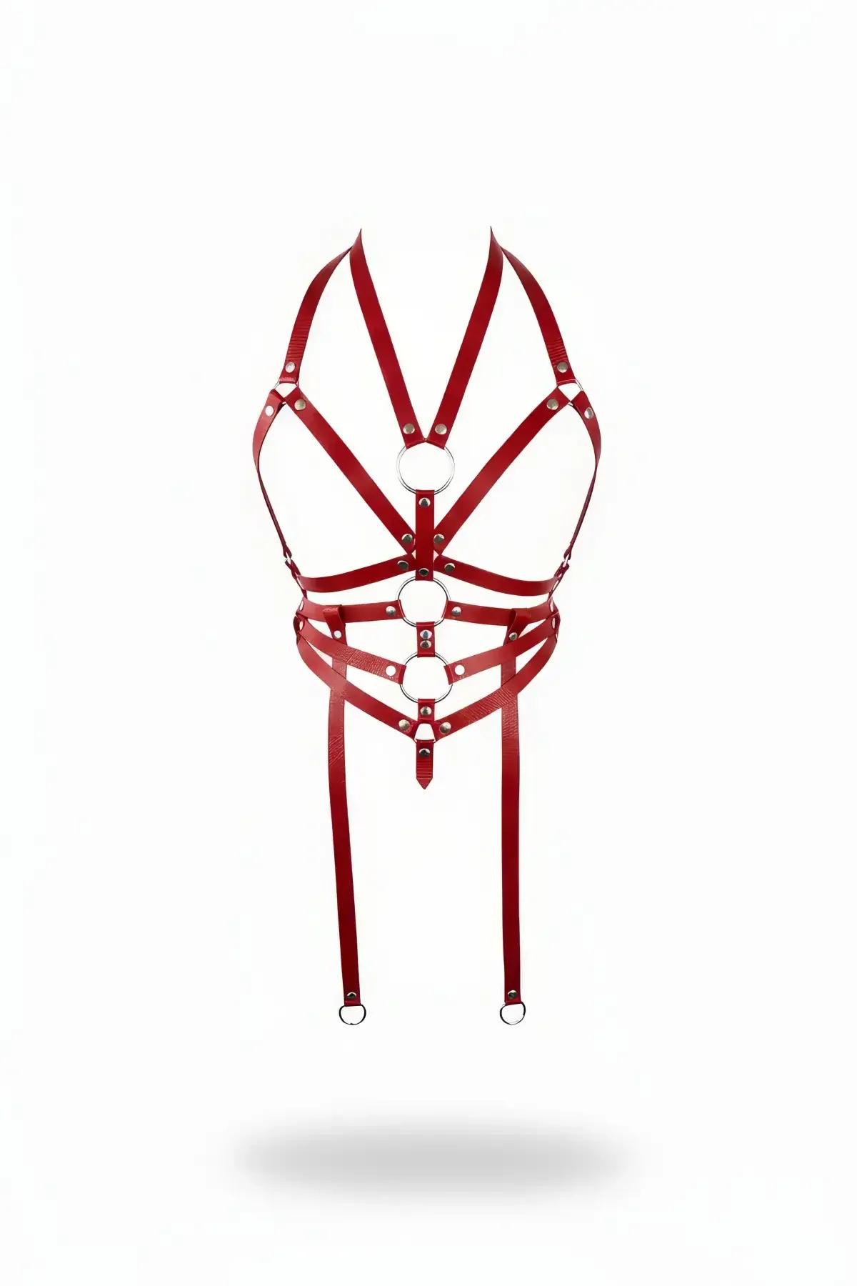 Red Vegan Leather O-Ring Halter Chest Harness