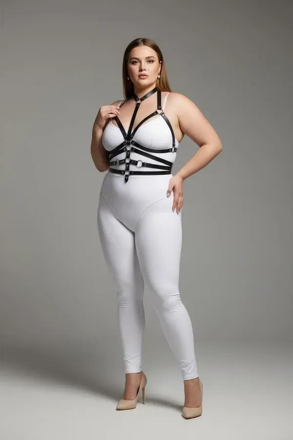 Black Faux Leather Body Harness with O-Ring Detail