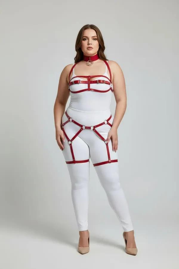Full Body Harness Set with Garter Straps & O-Ring Choker
