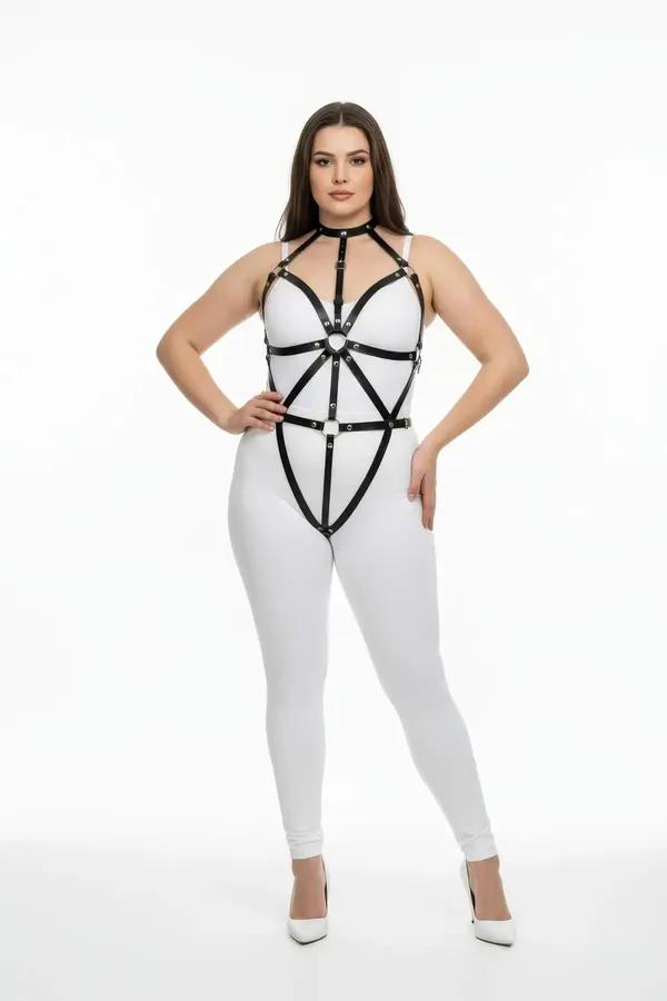 Black Faux Leather Full Body Harness for Women – Adjustable Plus Size