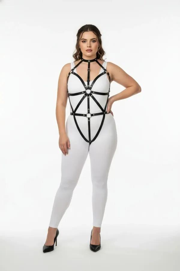 Black Faux Leather Full Body Harness for Women – Adjustable Plus Size