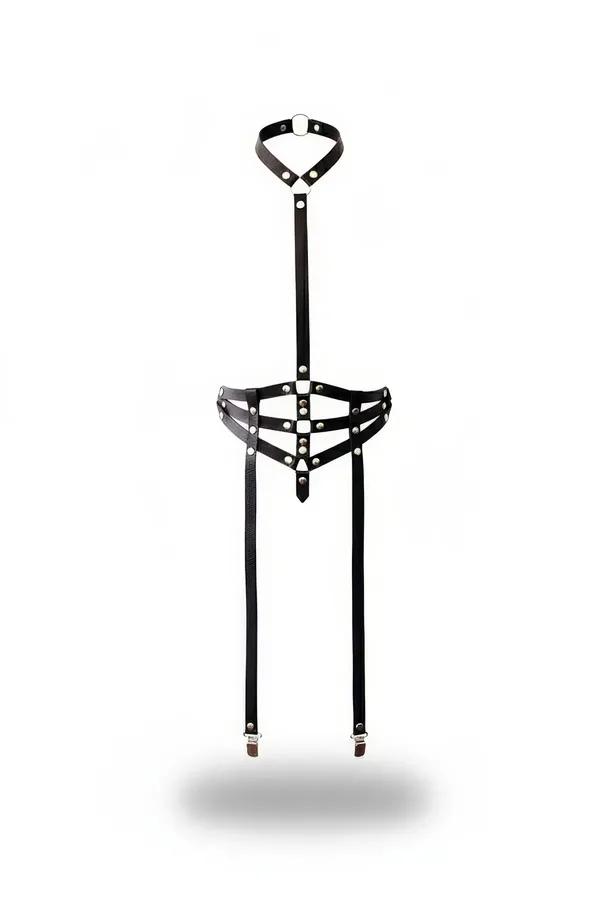 Caged Waist & Neck Body Harness with Adjustable Garter Straps