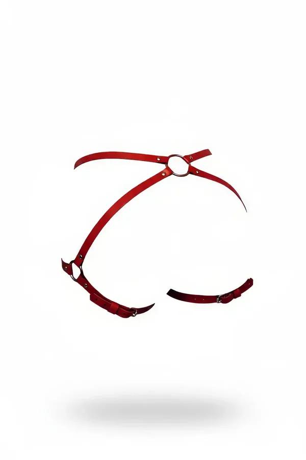 Red Faux Leather Garter Style Harness with O-Ring