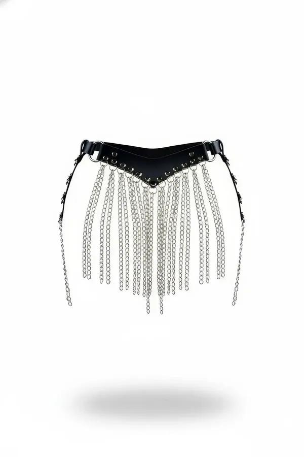 Faux Leather Waist Harness with Multi-Chain Fringe Skirt