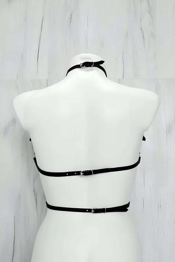 Black Faux Leather Chest Harness with O-Ring Choker