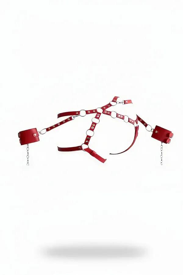 Red Faux Leather Body Harness with O-Ring Chains