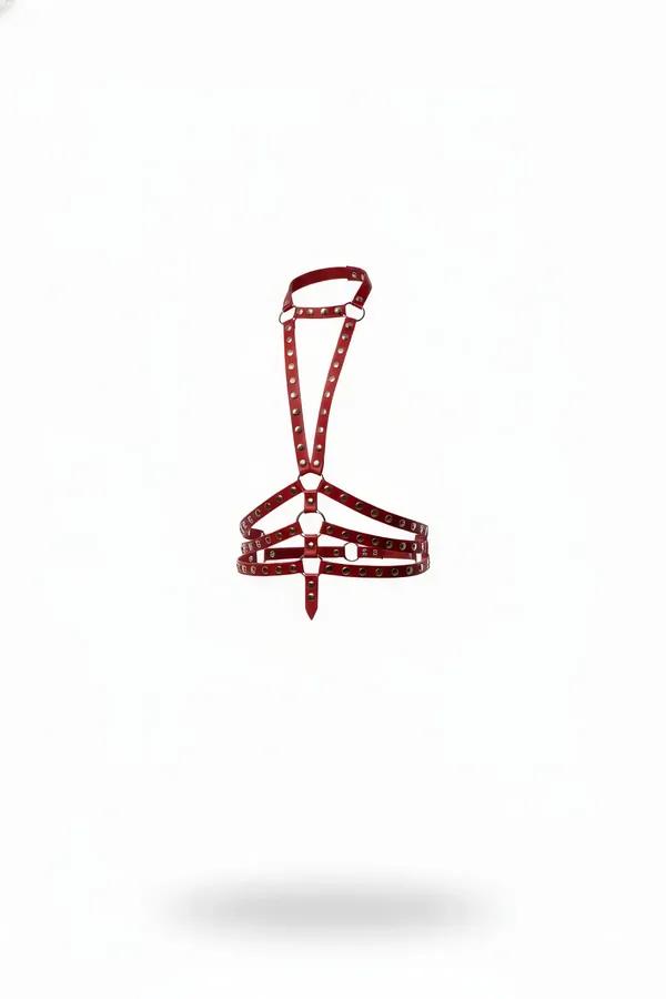 Studded Faux Leather Chest Harness with O-Ring Details