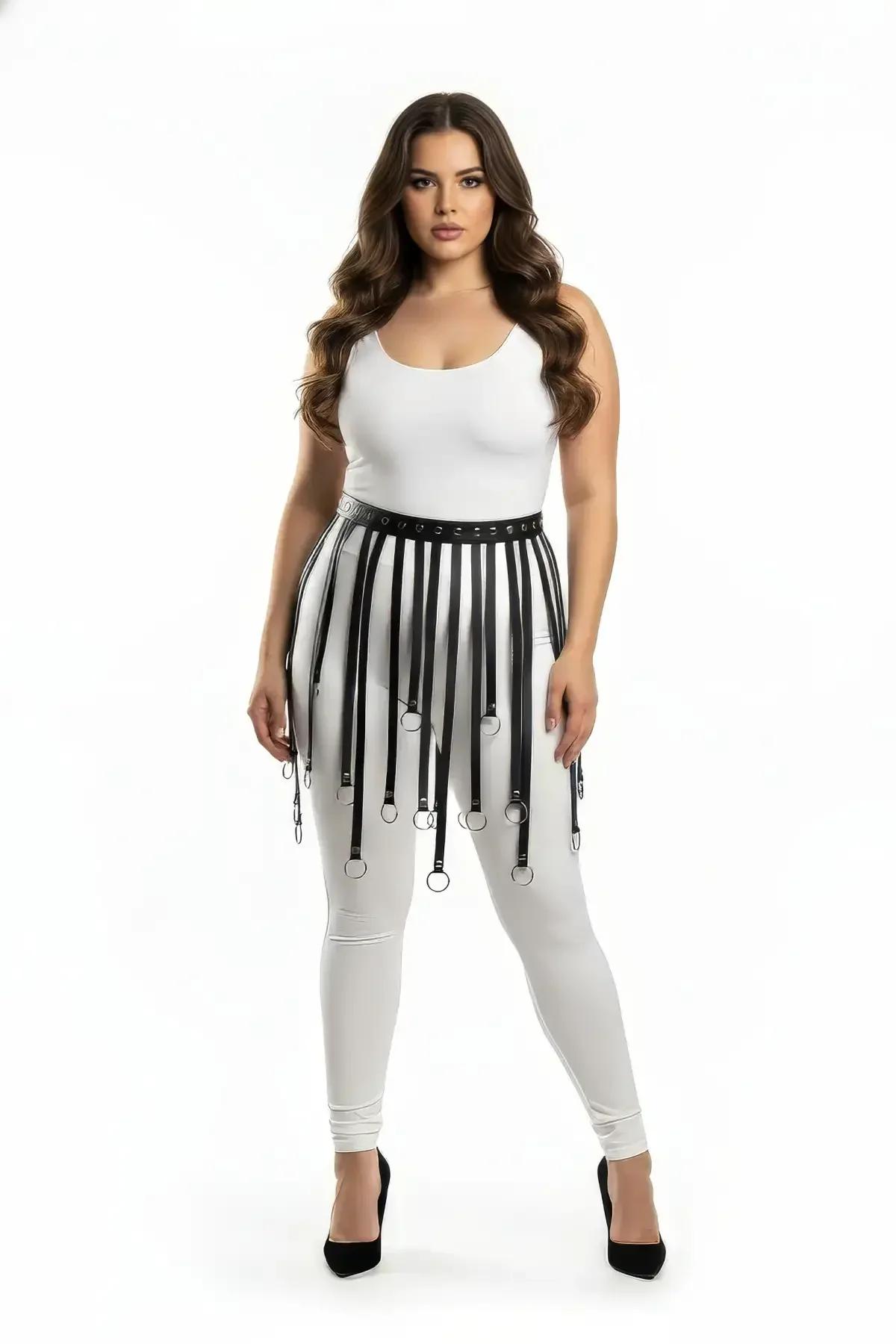 Cascading O-Ring Faux Leather Skirt Harness
