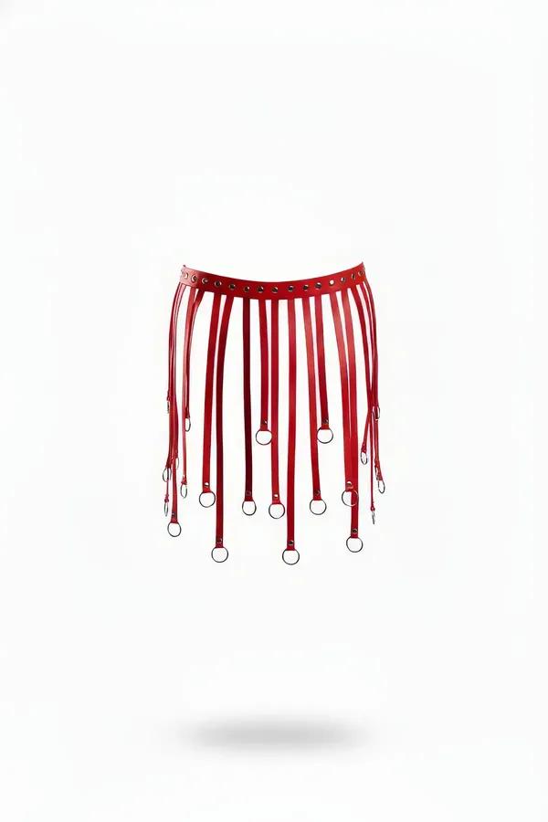 Faux Leather Fringe Waist Skirt with Metal O-Rings