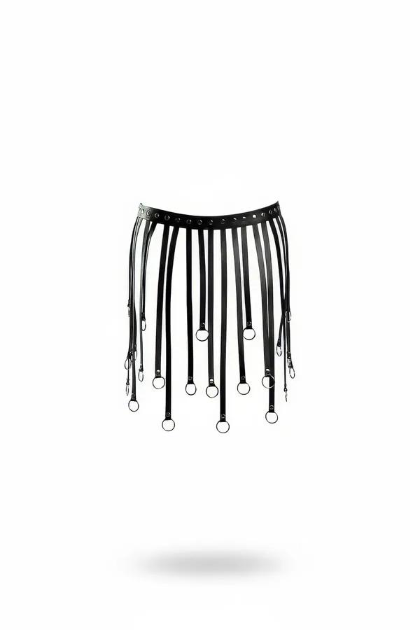 Faux Leather Fringe Skirt Harness with O-Ring Details