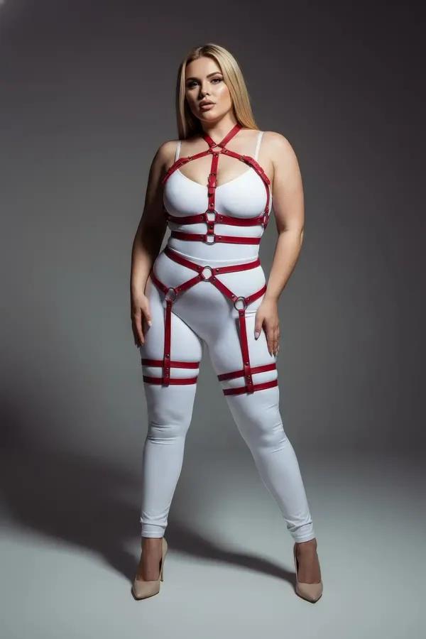 Adjustable Full Body Harness with O-Ring Thigh Garter Straps