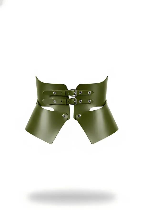 Sculptural Waist Harness with Flared Faux Leather Panels
