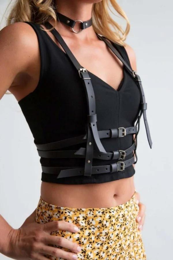 Strappy Faux Leather Body Harness with Choker