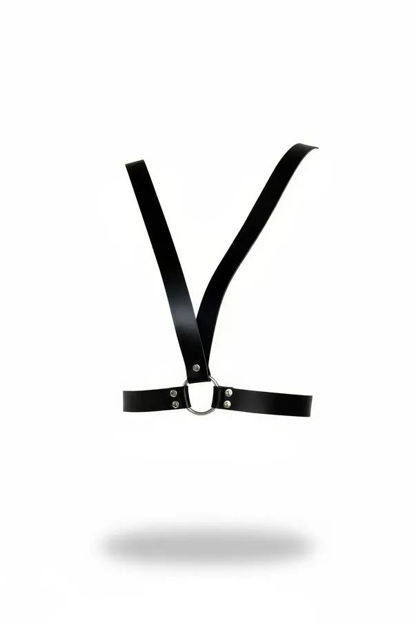 Adjustable Faux Leather Chest Harness with O-Ring
