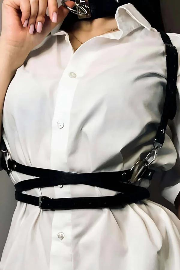 Faux Leather Chest Harness with O-Ring Choker