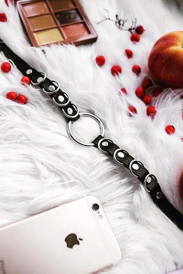 Black Faux Leather Choker with O-Ring