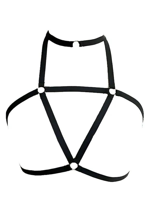 Strappy Black Chest Harness with O-Ring Choker