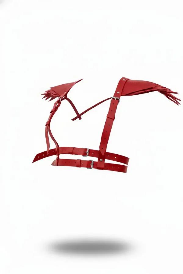 Red Faux Leather Shoulder Harness with Sculptural Wings