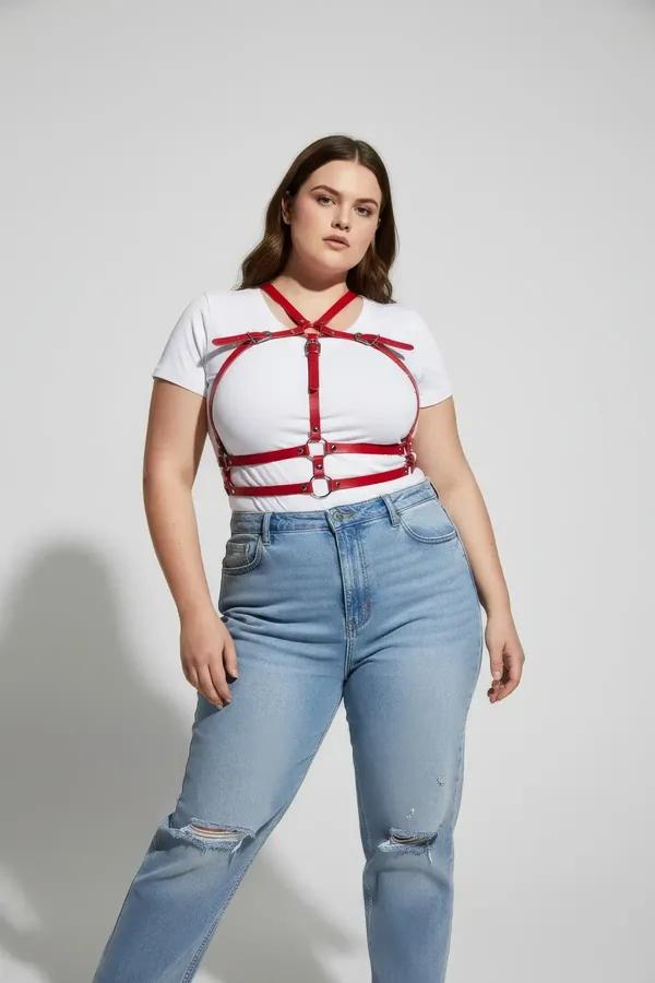 Red Caged Chest Harness with Adjustable Straps