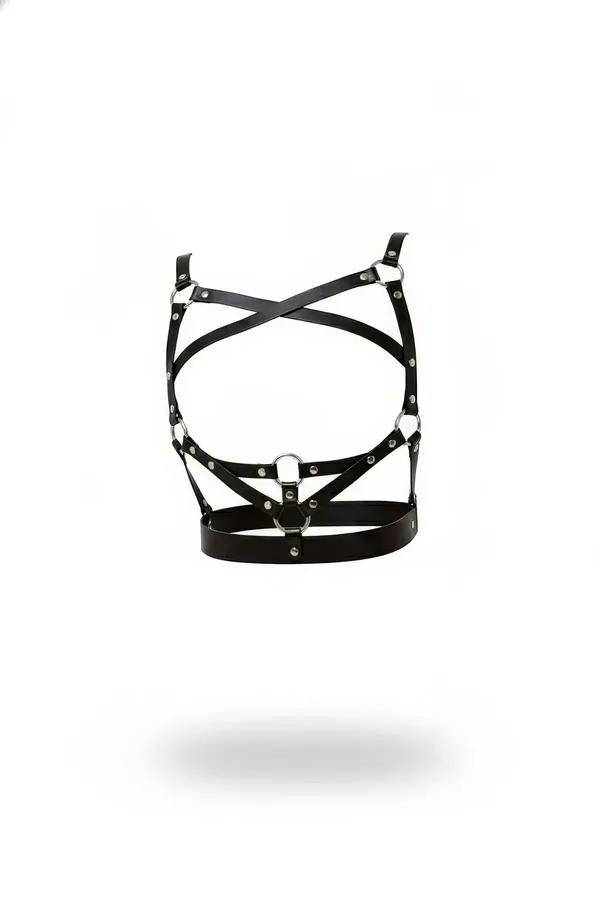 Caged Faux Leather Body Harness with Multi O-Ring Straps