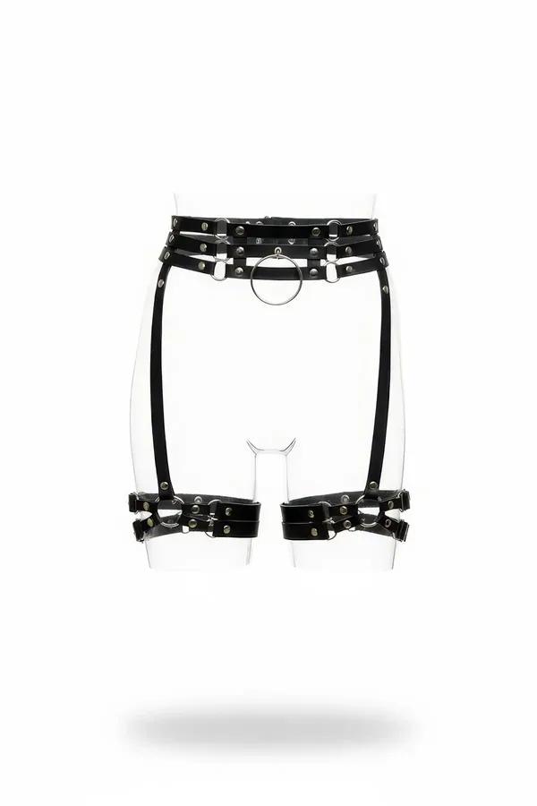 Studded Faux Leather Waist Harness with O-Ring Garters