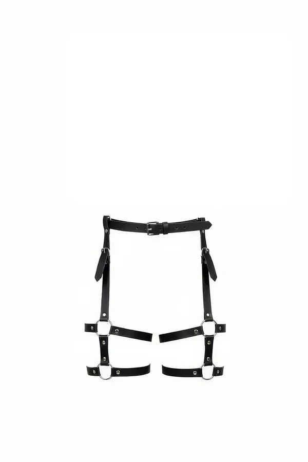 Buckled Faux Leather Thigh Harness with O-Ring Garter Straps