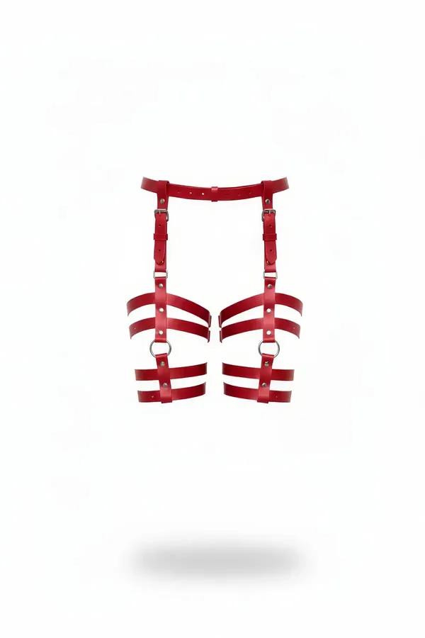 Red Vegan Leather Caged Leg Garter Harness with Adjustable Straps