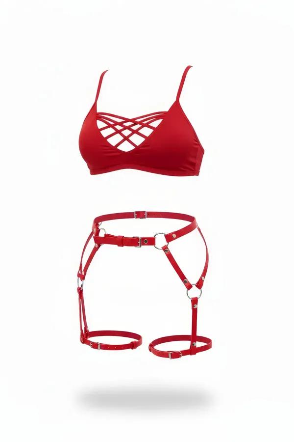 Adjustable Faux Leather Garter Harness with O-Ring Details