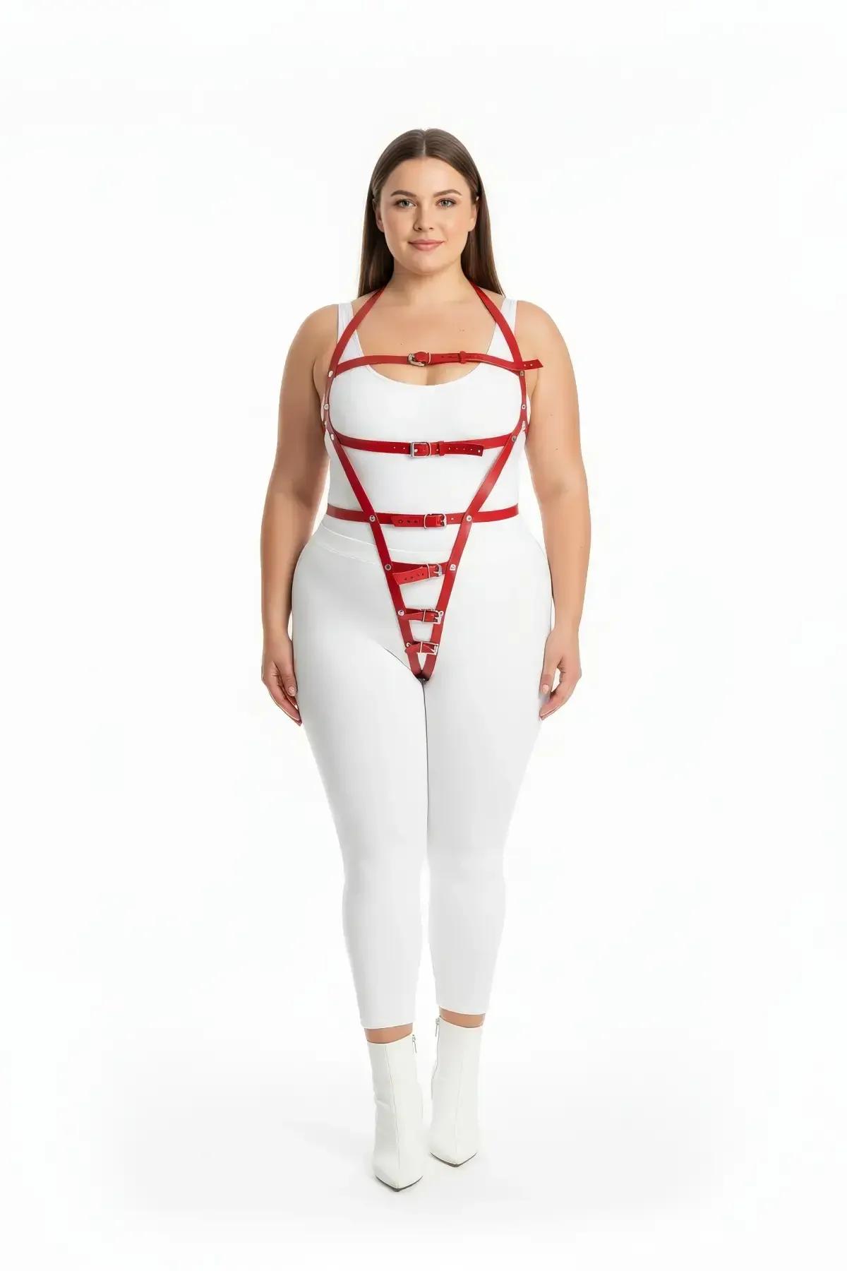 Red Faux Leather Body Harness with Adjustable Straps