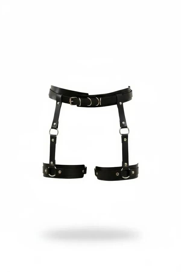 Adjustable Faux Leather Garter Harness with O-Ring Leg Bands
