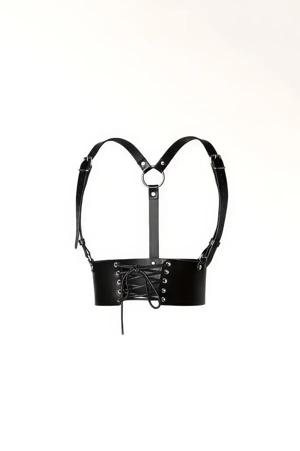 Faux Leather Corset Waist Harness with O-Ring Straps