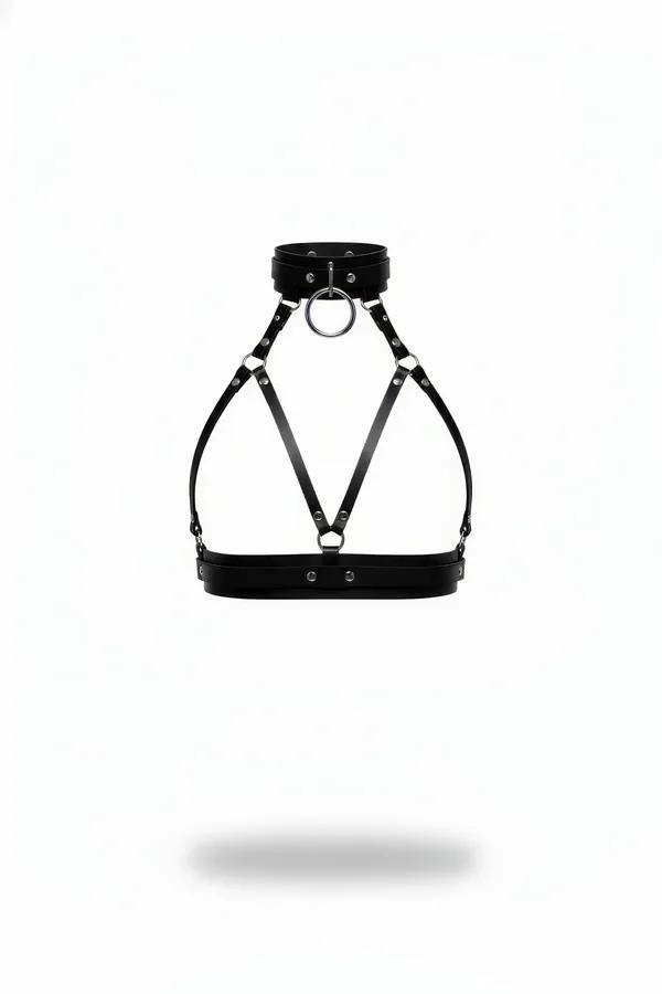 Faux Leather Chest Harness with O-Ring Choker