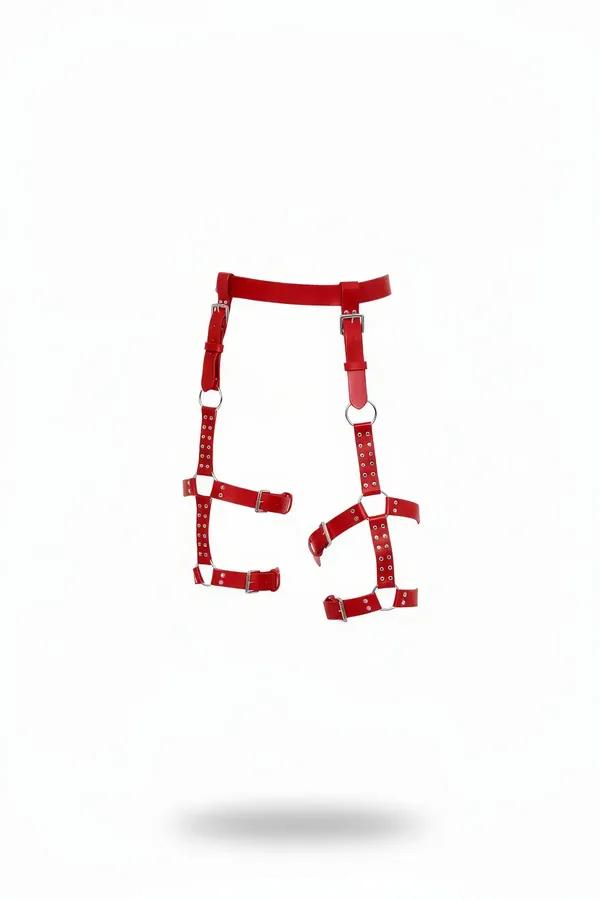 Red Faux Leather Leg Harness with O-Ring Detail