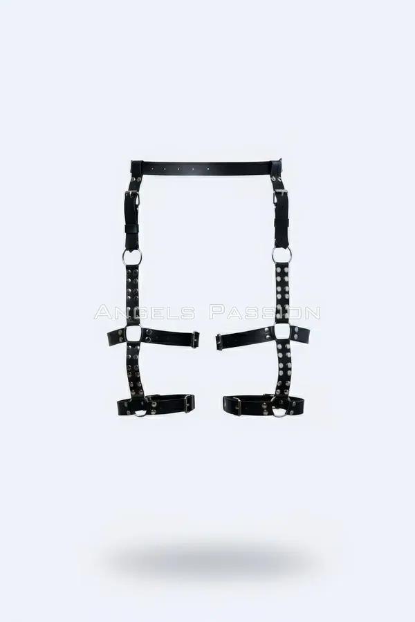Adjustable Studded Faux Leather Leg Harness with O-Ring Detail