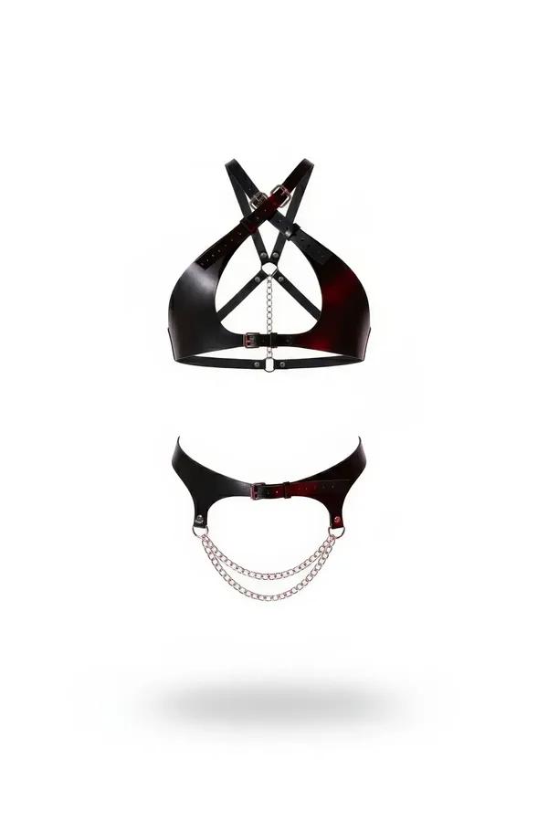 Two-Piece Faux Leather Harness Set with Chain Detail