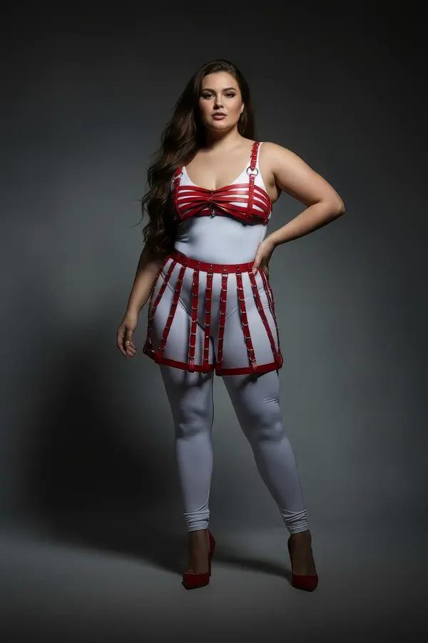 Caged Faux Leather Skirt & Bra Harness Set
