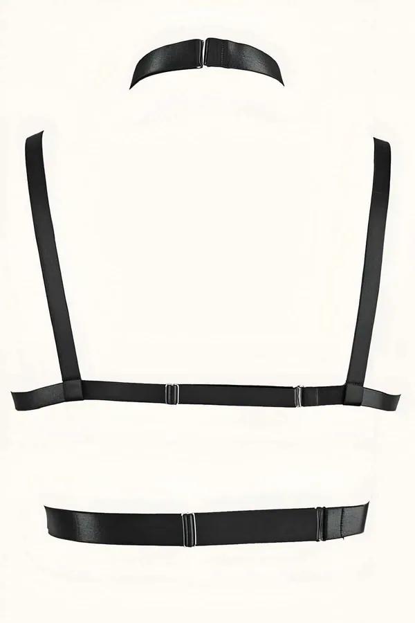 Chain & Faux Leather Harness with Heart Choker