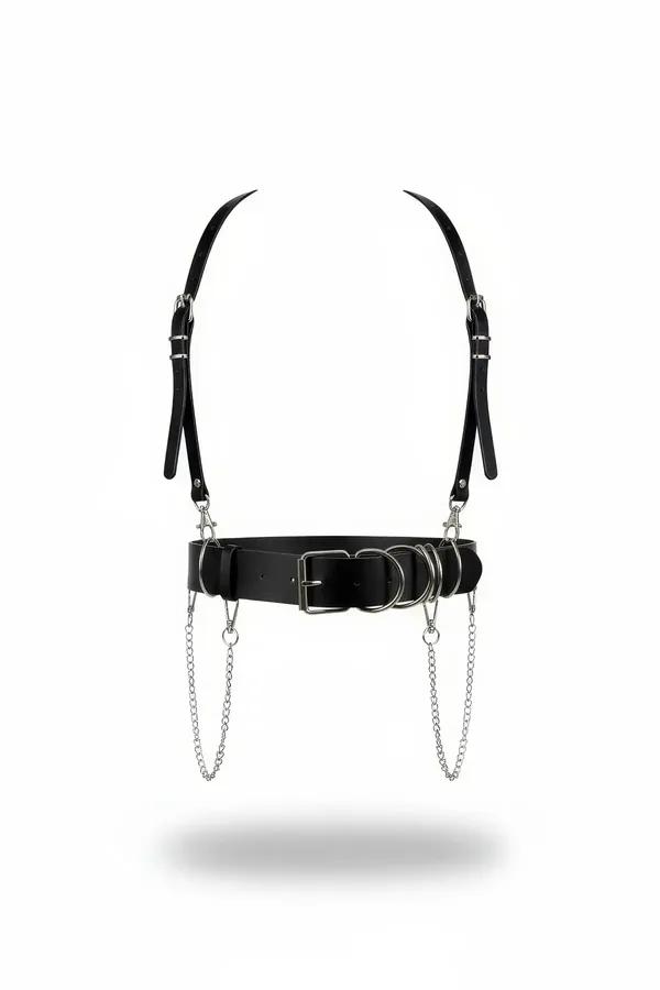 Faux Leather Body Harness with O-Ring Waist & Chains
