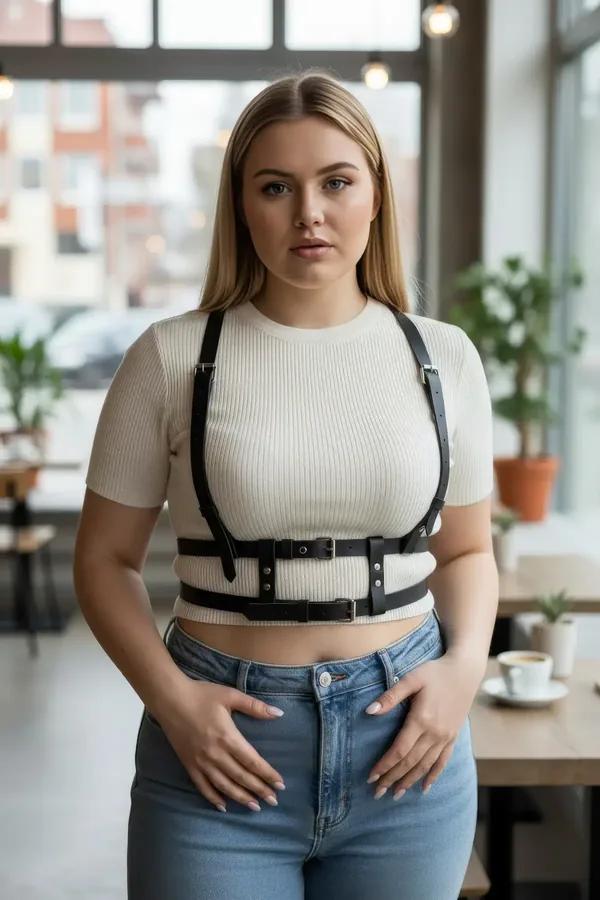 Adjustable Buckle Faux Leather Chest Harness
