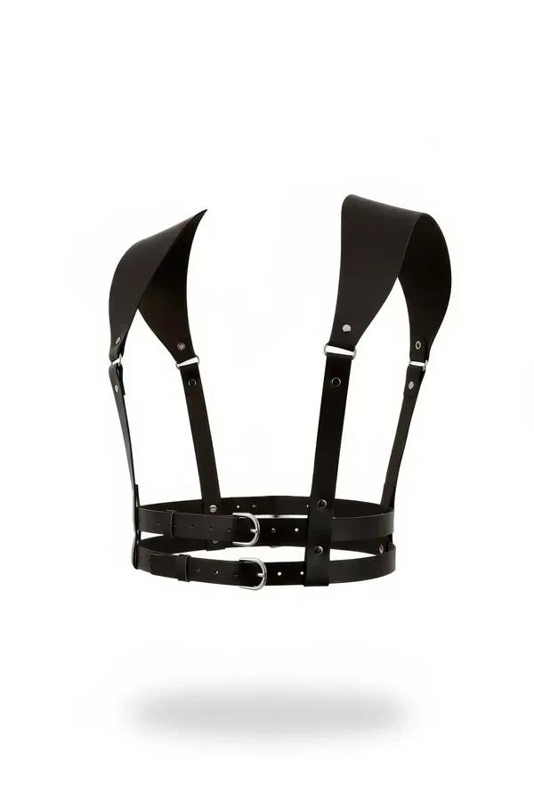 Sculptural Faux Leather Chest Harness with Double Waist Straps