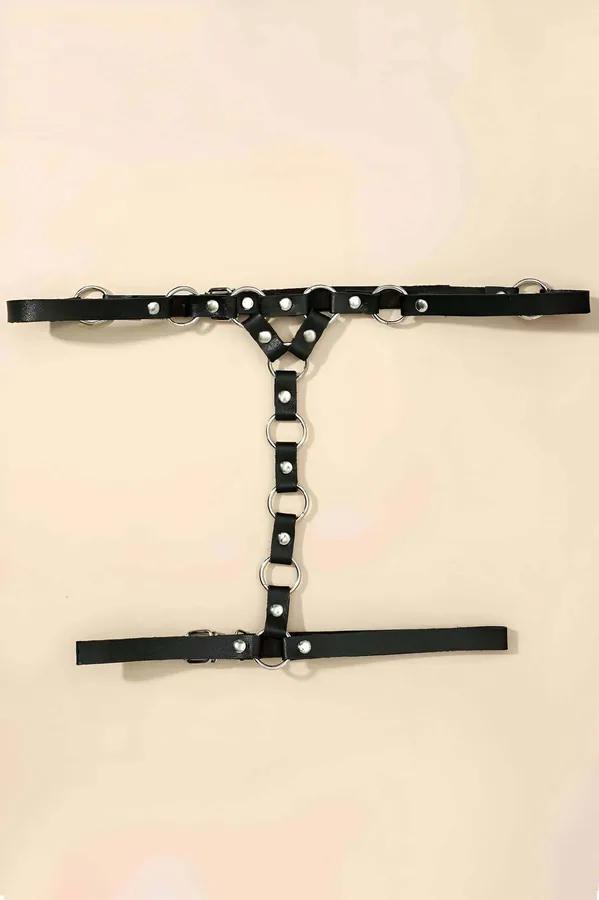 Black Faux Leather Single Leg Harness Women Adjustable Waist Thigh Straps O-Ring Chain