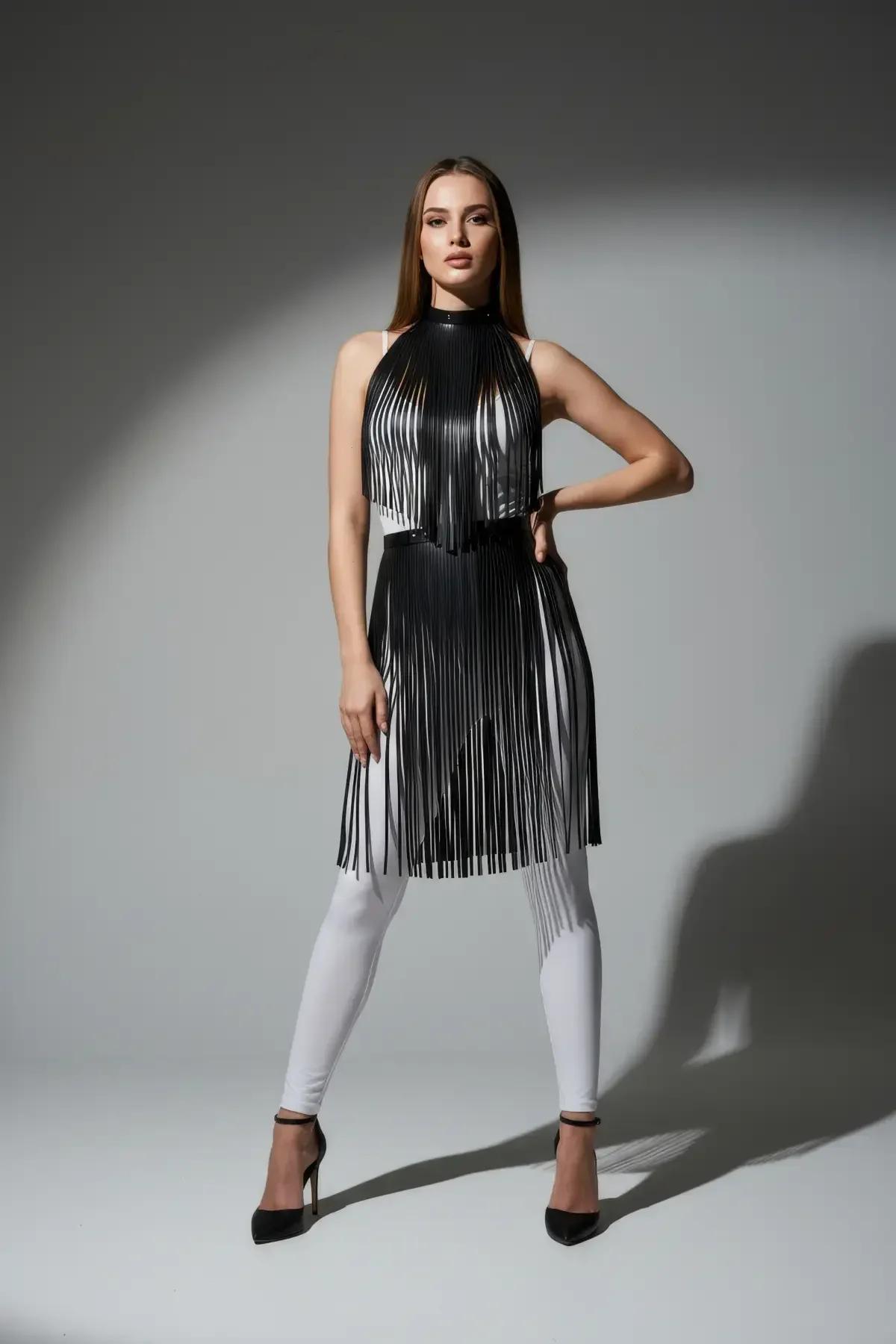 Fringe Mock Neck Body Harness Overlay