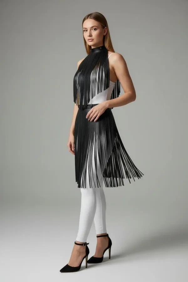 Fringe Mock Neck Body Harness Overlay