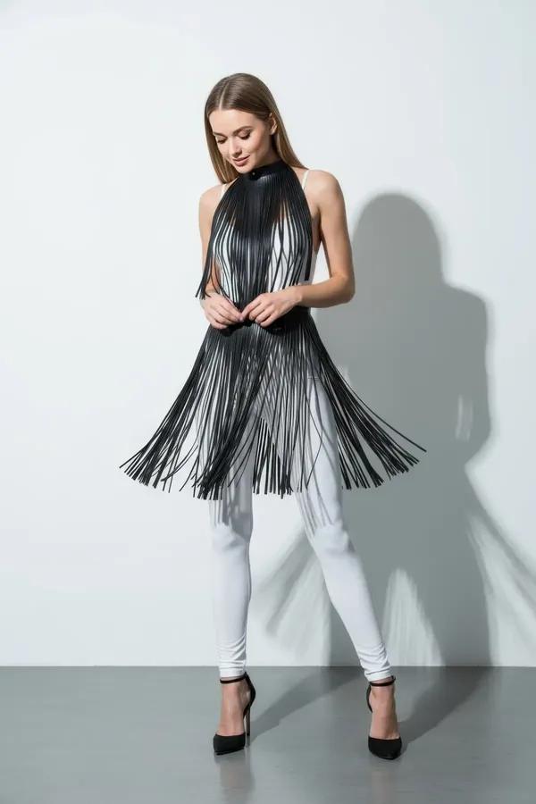Fringe Mock Neck Body Harness Overlay