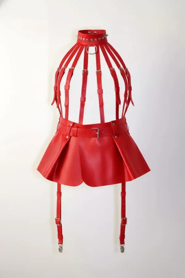 Caged Body Harness Skirt Set with Garter Straps