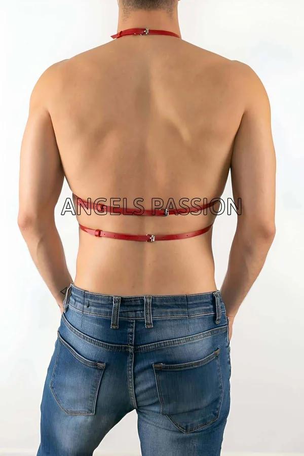 Red Faux Leather Chest Harness with O-Ring