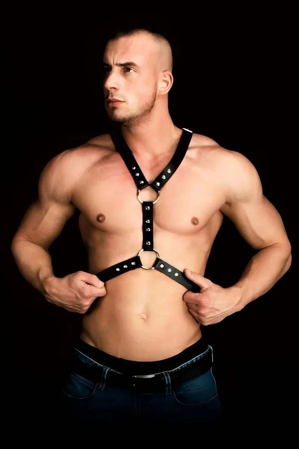 Faux Leather Chest Harness with O-Ring & Studs